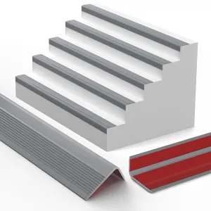 10FT Stair Nosing Rubber Edging, Self Adhesive Staircase Step Edge Protector, Stair Nose for Indoor and Outdoor Steps Stairs Non-Slip and Waterproof, Peel and Stick Vinyl (Gray)