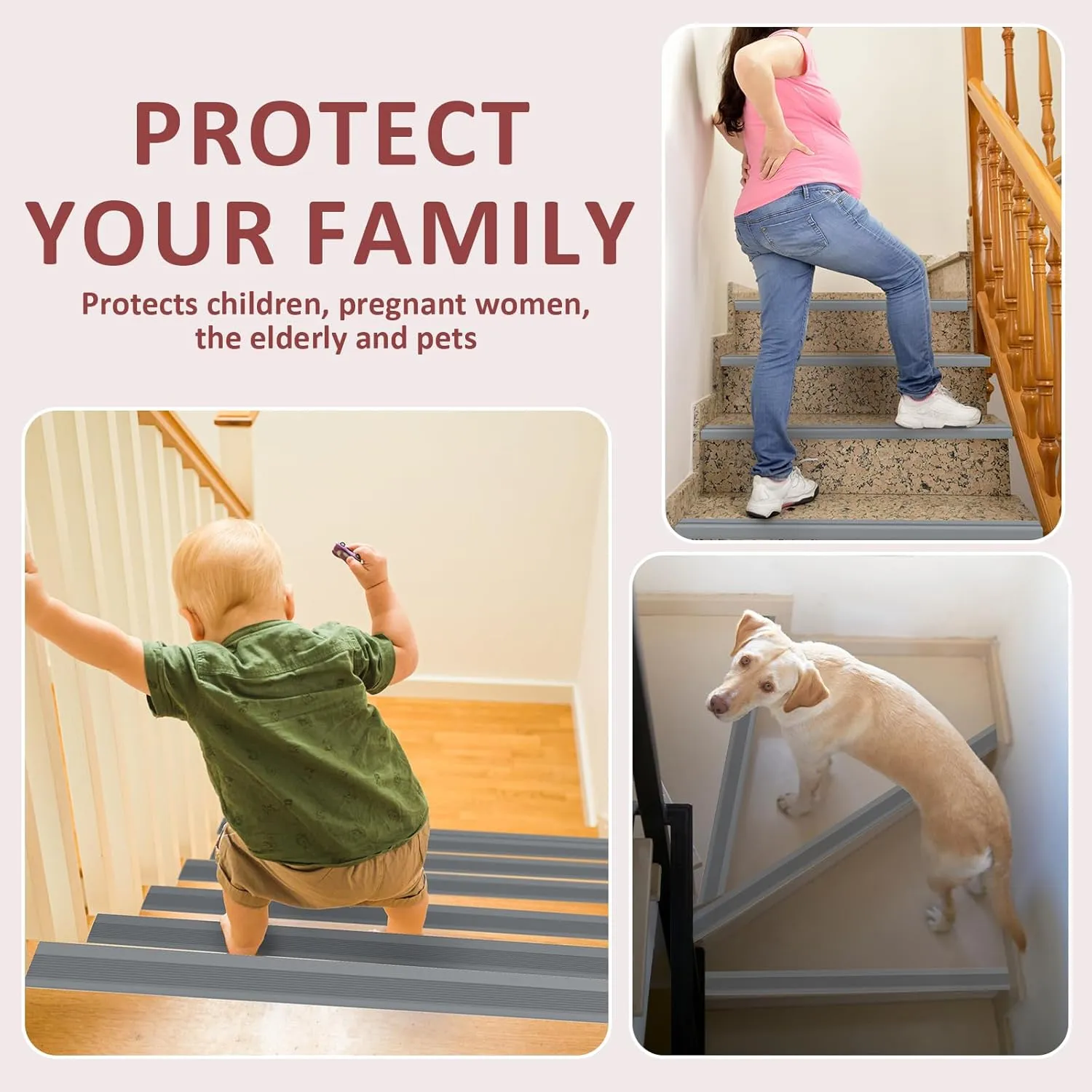 10FT Stair Nosing Rubber Edging, Self Adhesive Staircase Step Edge Protector, Stair Nose for Indoor and Outdoor Steps Stairs Non-Slip and Waterproof, Peel and Stick Vinyl (Gray)