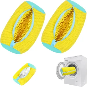 2 Pcs Shoe Washing Machine Bag,Laundry Shoe Bag for Washer and Dryer,Shoe Cleaning Bag,Reusable Sneaker Shoe Bag,Shoe Washer Machine Bag(Yellow)
