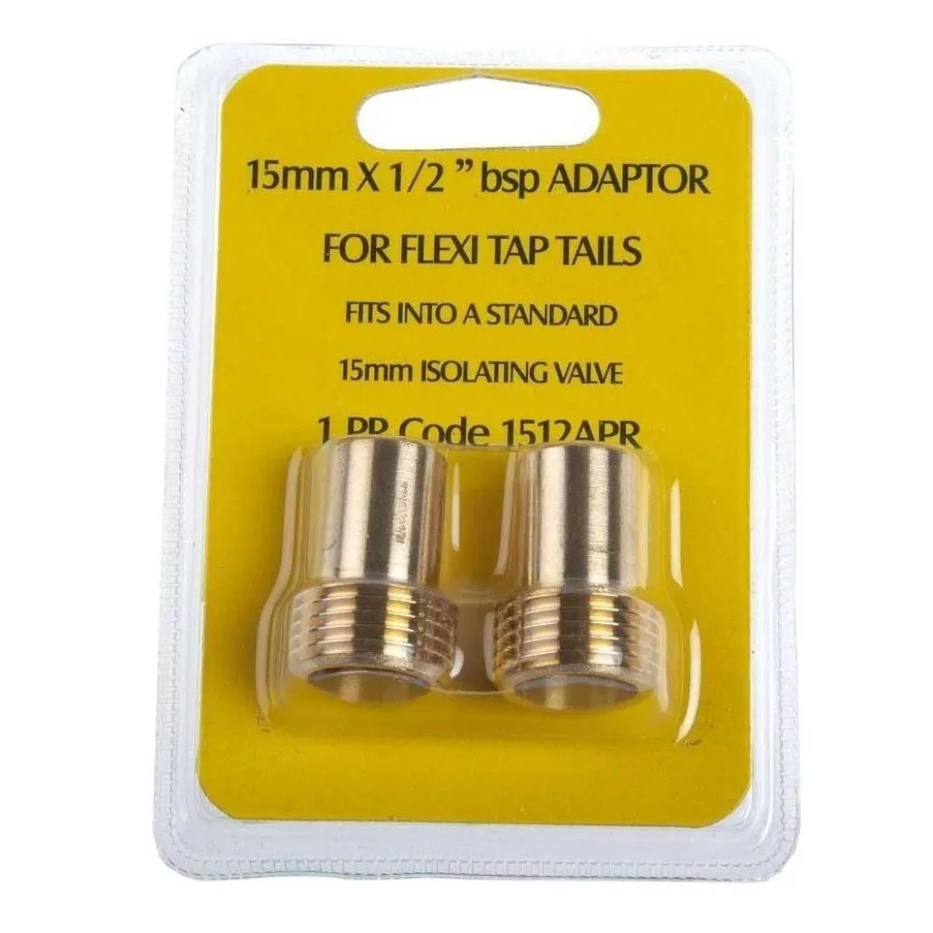 2 x Monobloc Flexible Tap Tails Connectors Adaptors 1/2" x 15mm Pipe