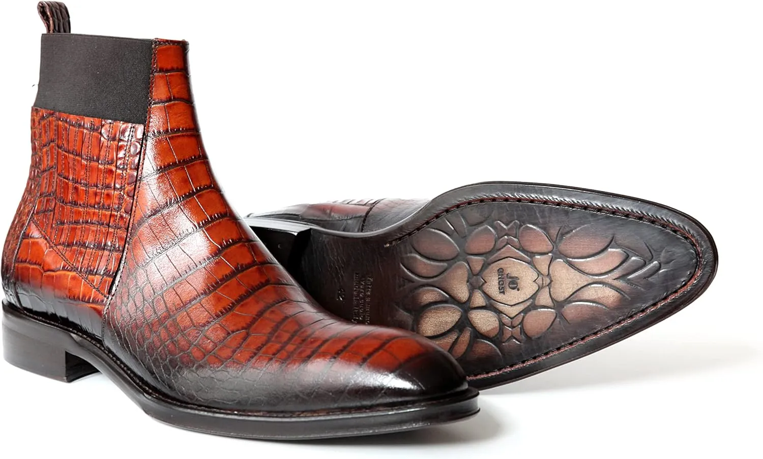 2724U Italian Cognac Crocodile Print Leather Slip On Boots