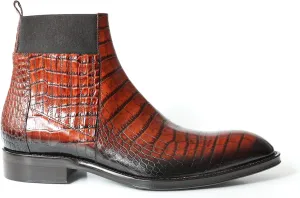 2724U Italian Cognac Crocodile Print Leather Slip On Boots