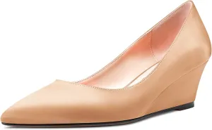 Aachcol Women Wedge Pumps Pointed Toe Mid Heel Slip-on Dress Shoes Wedding Party 2 Inch