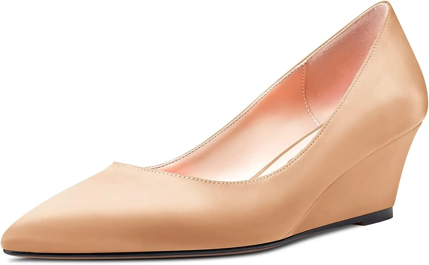 Aachcol Women Wedge Pumps Pointed Toe Mid Heel Slip-on Dress Shoes Wedding Party 2 Inch