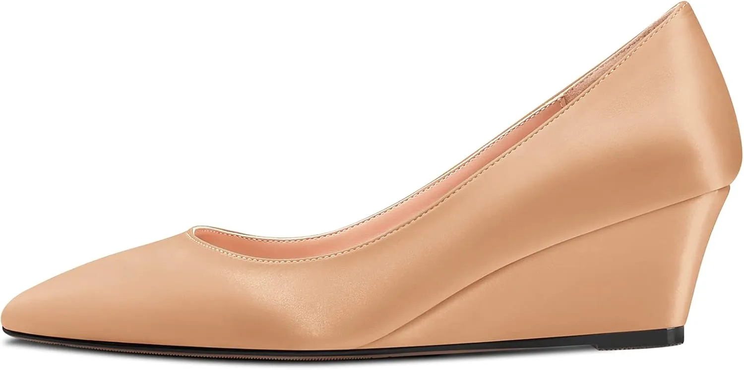 Aachcol Women Wedge Pumps Pointed Toe Mid Heel Slip-on Dress Shoes Wedding Party 2 Inch