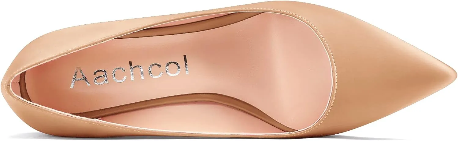 Aachcol Women Wedge Pumps Pointed Toe Mid Heel Slip-on Dress Shoes Wedding Party 2 Inch