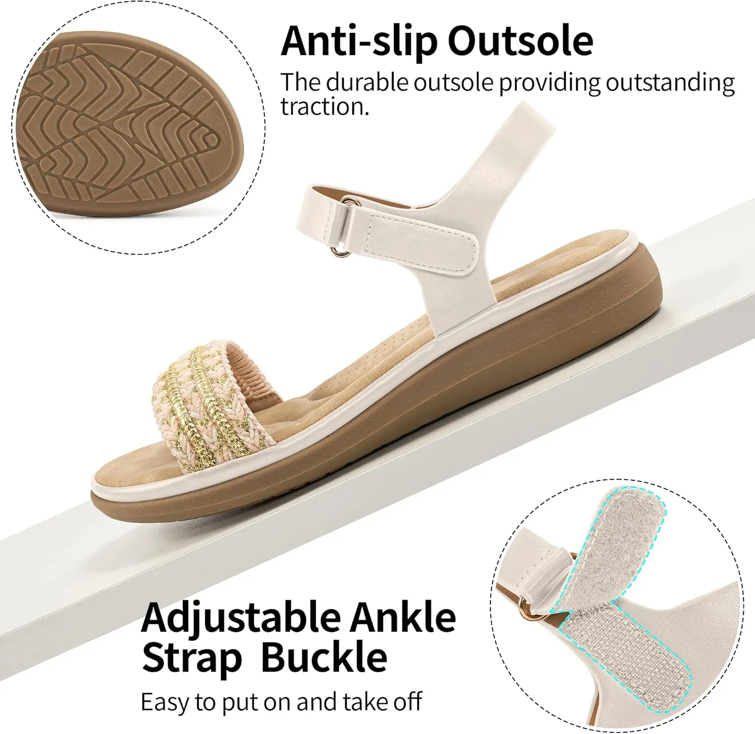 Ablanczoom Flat Sandals for Women Comfortable: Dressy Open Toe Ankle Strap Bohemian Womens Sandal Summer Beach Travel