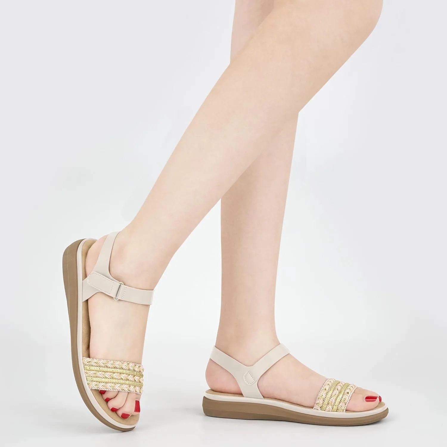 Ablanczoom Flat Sandals for Women Comfortable: Dressy Open Toe Ankle Strap Bohemian Womens Sandal Summer Beach Travel