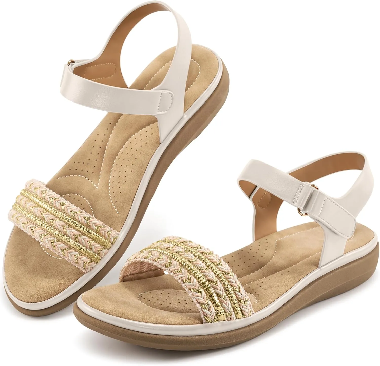 Ablanczoom Flat Sandals for Women Comfortable: Dressy Open Toe Ankle Strap Bohemian Womens Sandal Summer Beach Travel