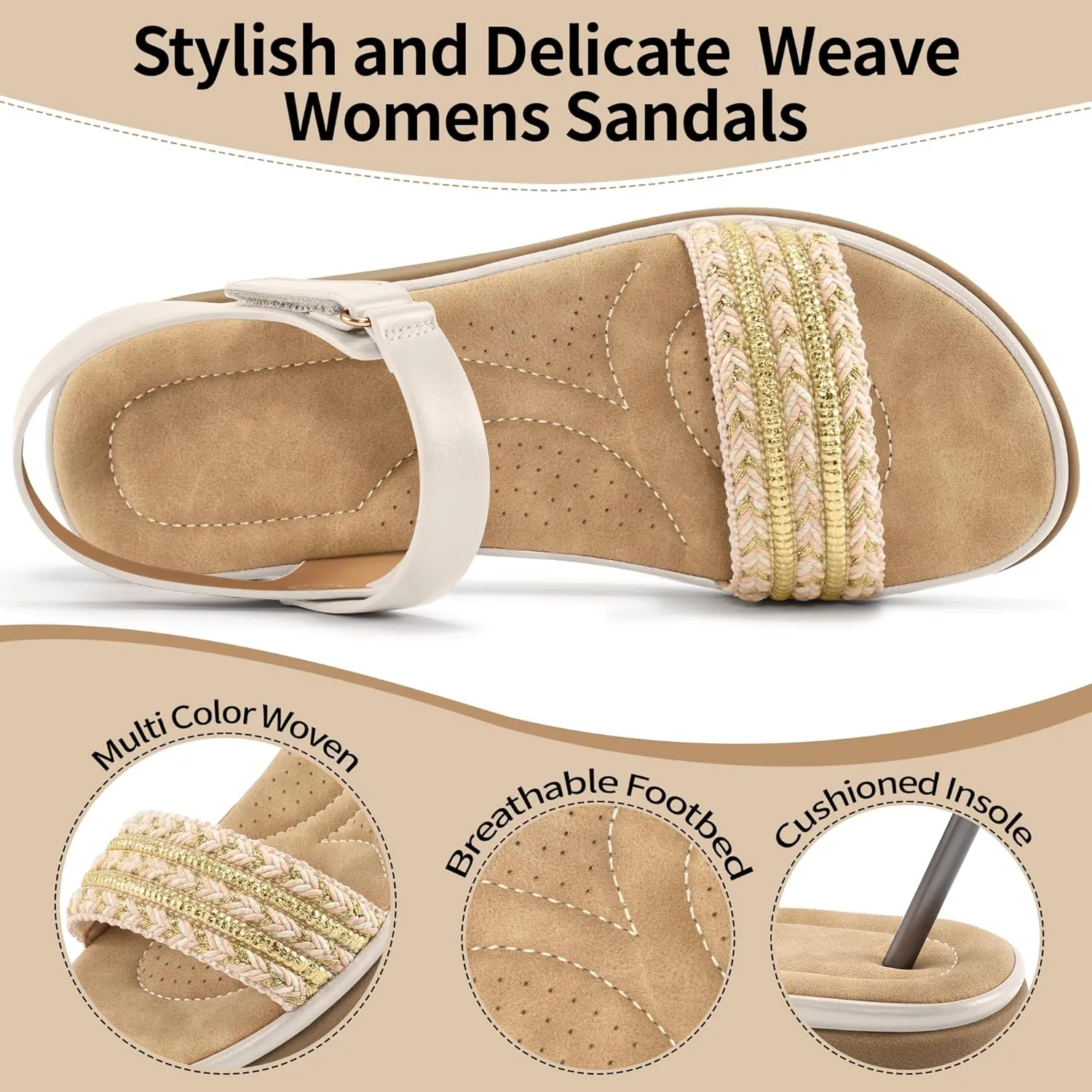 Ablanczoom Flat Sandals for Women Comfortable: Dressy Open Toe Ankle Strap Bohemian Womens Sandal Summer Beach Travel
