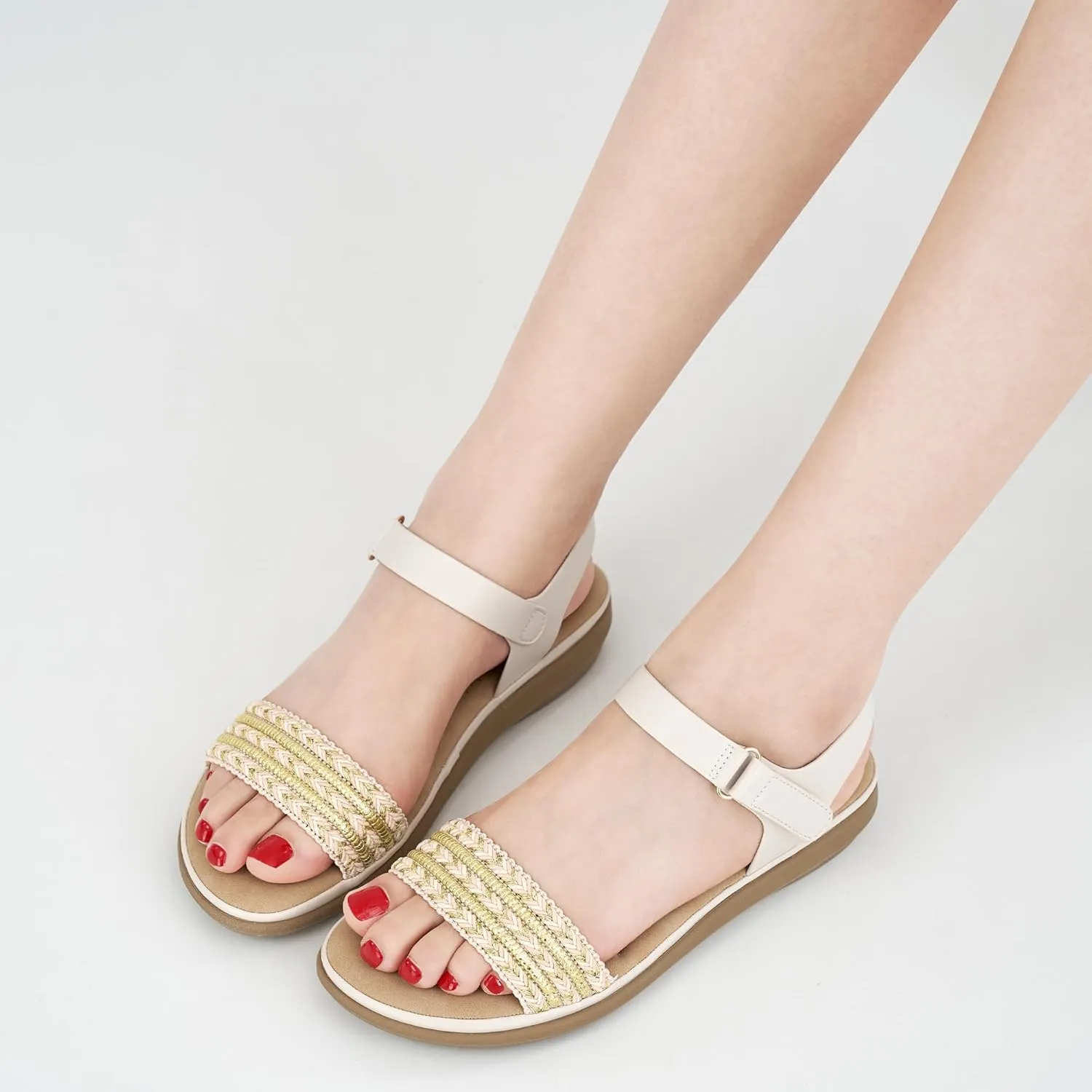 Ablanczoom Flat Sandals for Women Comfortable: Dressy Open Toe Ankle Strap Bohemian Womens Sandal Summer Beach Travel