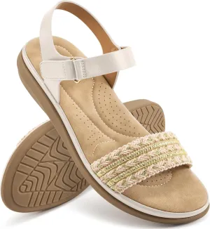 Ablanczoom Flat Sandals for Women Comfortable: Dressy Open Toe Ankle Strap Bohemian Womens Sandal Summer Beach Travel