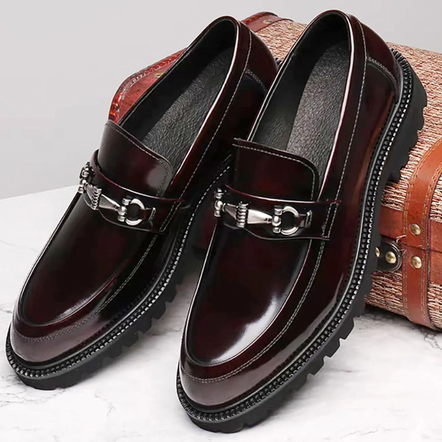 ADMLZQQ Men's Dress Shoes, Mens Oxford Shoes, Leather Stylish Slip-On, Business Casual Formal Shoe