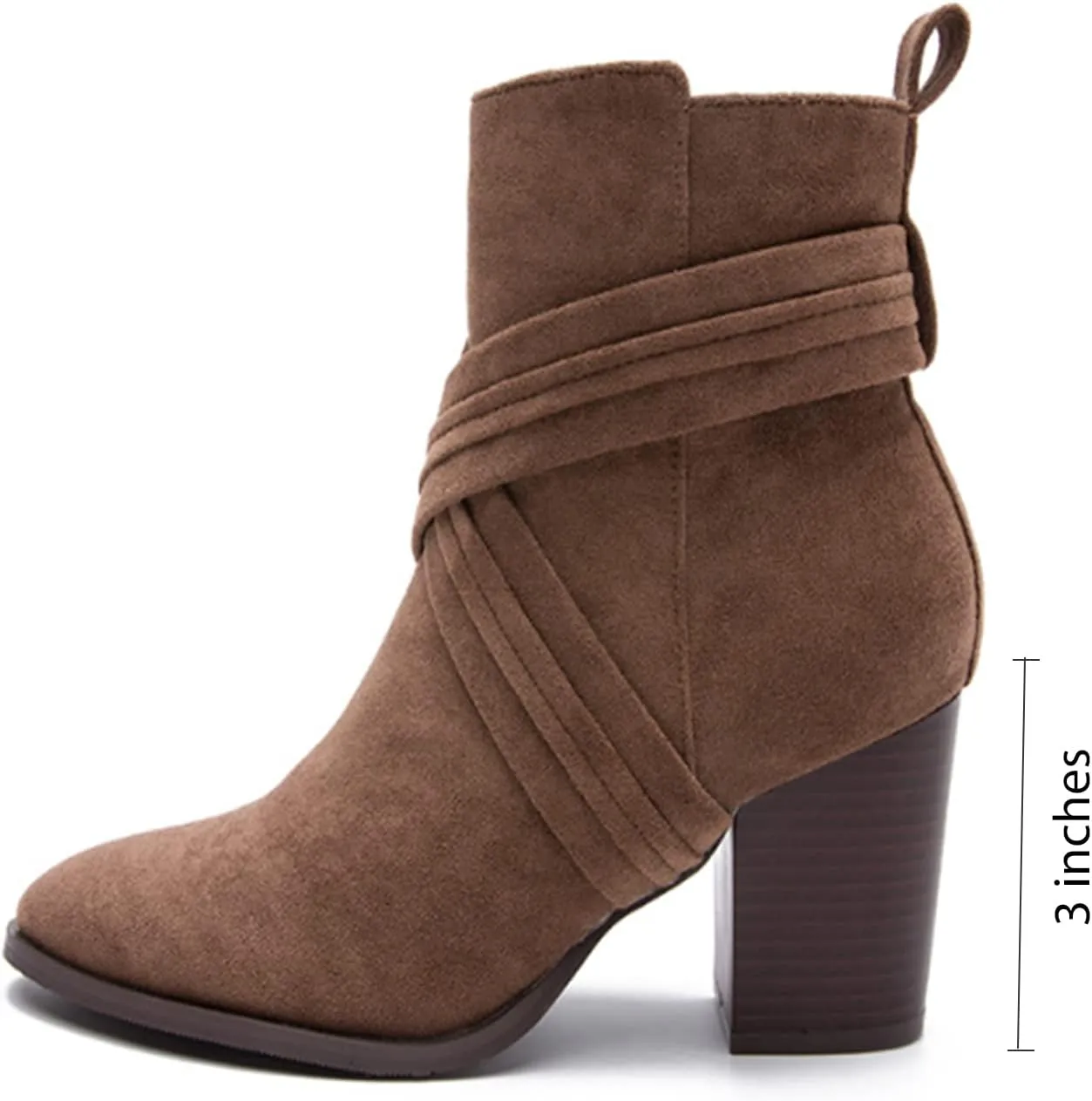 Aflngle Women's Stylish Ankle Boots Sexy Pointed Toe Block Chunky High Heel Suede Dress Shoes Vintage Classic Zipper Fall Winter Booties