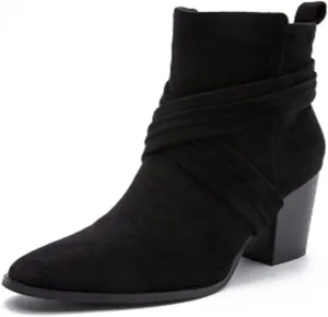 Aflngle Women's Stylish Ankle Boots Sexy Pointed Toe Block Chunky High Heel Suede Dress Shoes Vintage Classic Zipper Fall Winter Booties