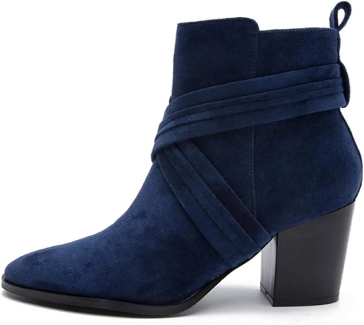 Aflngle Women's Stylish Ankle Boots Sexy Pointed Toe Block Chunky High Heel Suede Dress Shoes Vintage Classic Zipper Fall Winter Booties