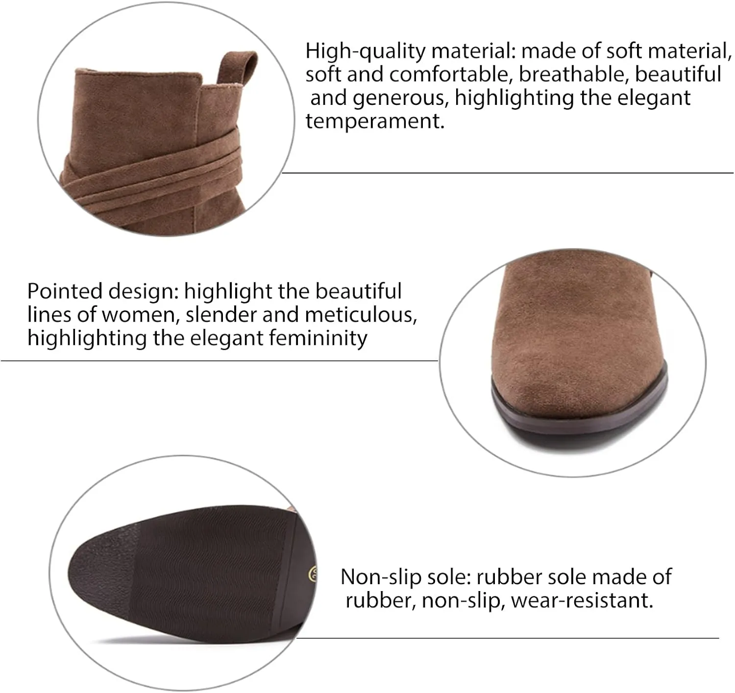 Aflngle Women's Stylish Ankle Boots Sexy Pointed Toe Block Chunky High Heel Suede Dress Shoes Vintage Classic Zipper Fall Winter Booties