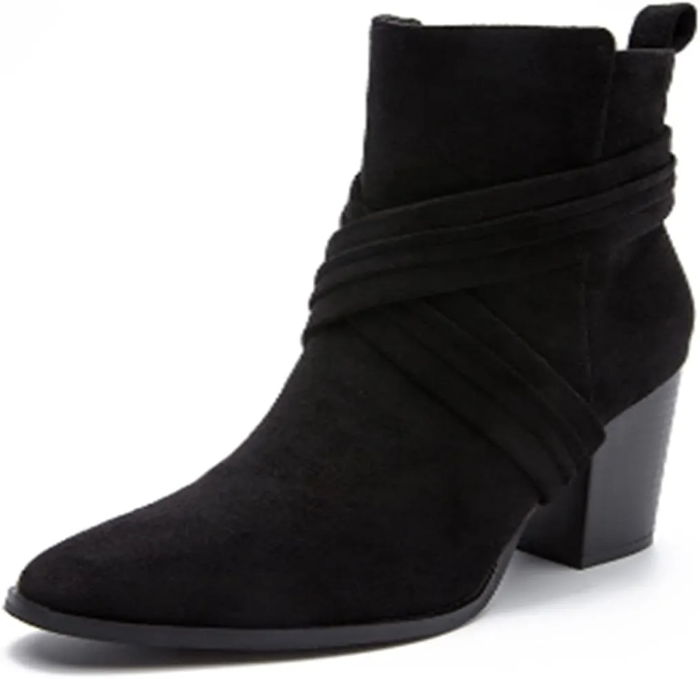 Aflngle Women's Stylish Ankle Boots Sexy Pointed Toe Block Chunky High Heel Suede Dress Shoes Vintage Classic Zipper Fall Winter Booties