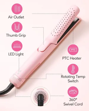 Airflow Styler, Hair Straightener and Curler 2 in 1 with 360° Vented Cool Air for Long-Lasting Curls, 1 Inch Ceramic Flat Iron, Dual Voltage