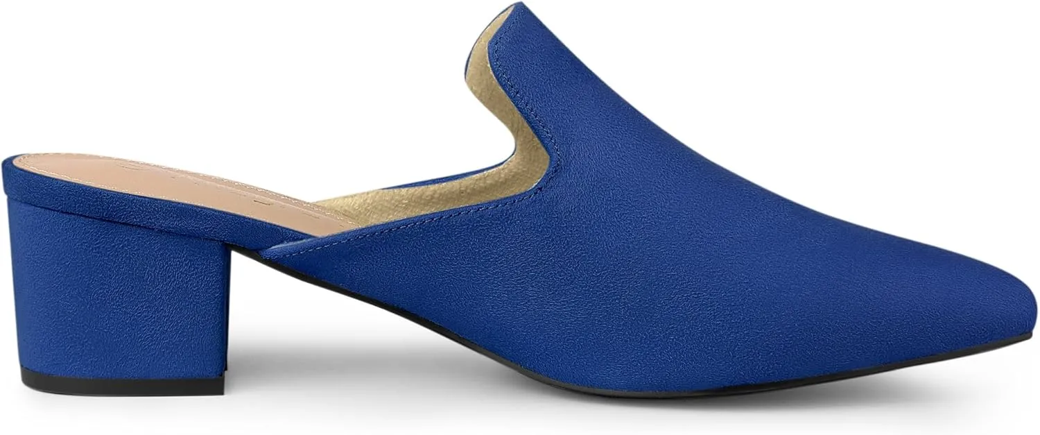 Allegra K Women's Slip on Pointed Toe Chunky Heels Slide Mules