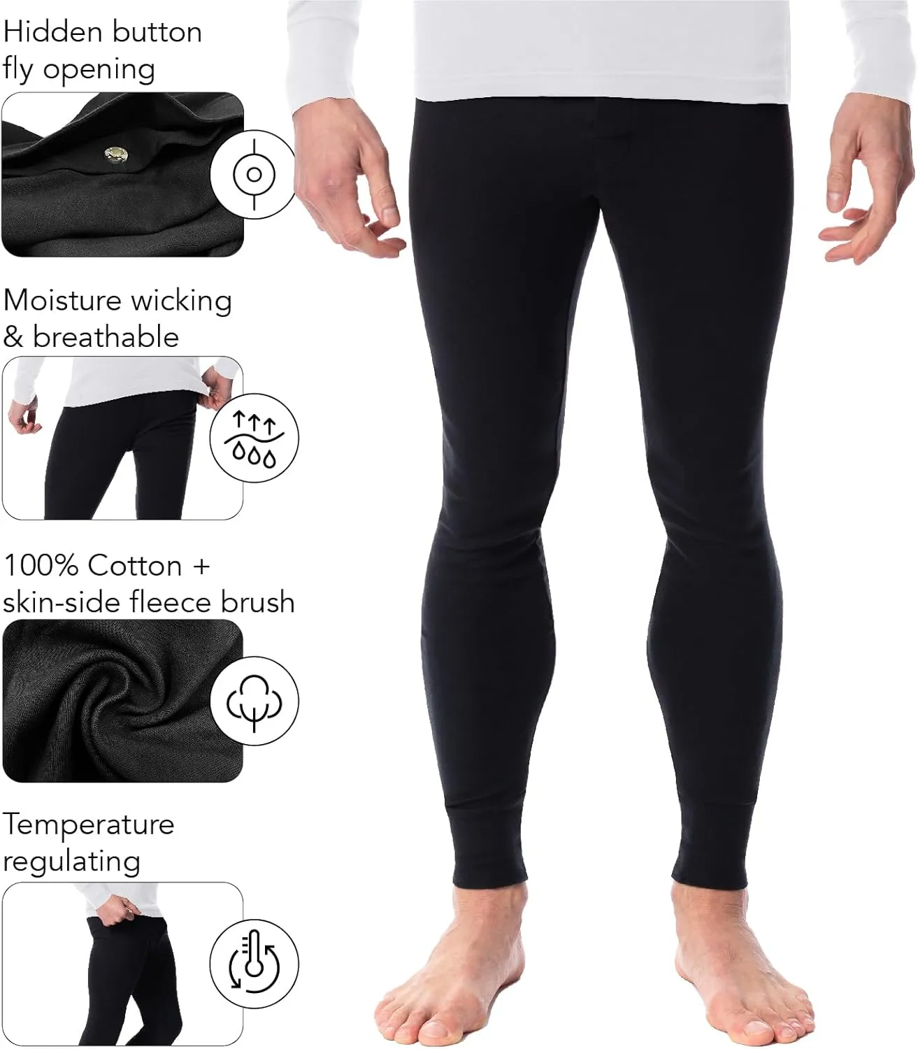 AMERICAN HEAVEN Mens Base Layer Long Pants | 100% Cotton Thermal Leggings | Multi Pack Colors