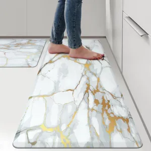 Anti Fatigue Kitchen Rugs and Mats 2 PCS, Comfort Cushion Mat Set, 1/2 Thick Non Slip Kitchen Floor Rug Waterproof Cushioned Standing Mat for Floor Office Sink Laundry,(17.3"x29" 17.3"x47")
