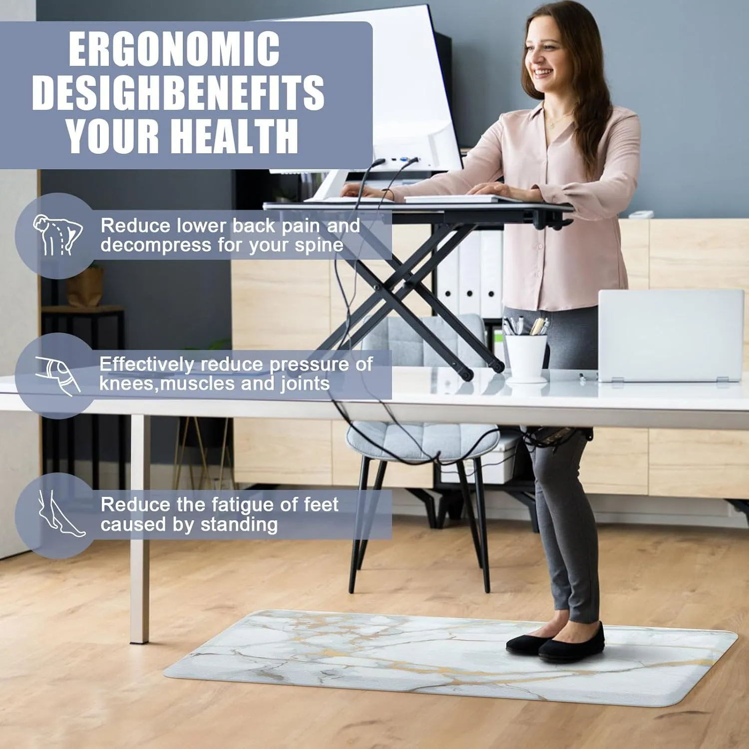 Anti Fatigue Kitchen Rugs and Mats 2 PCS, Comfort Cushion Mat Set, 1/2 Thick Non Slip Kitchen Floor Rug Waterproof Cushioned Standing Mat for Floor Office Sink Laundry,(17.3"x29" 17.3"x47")