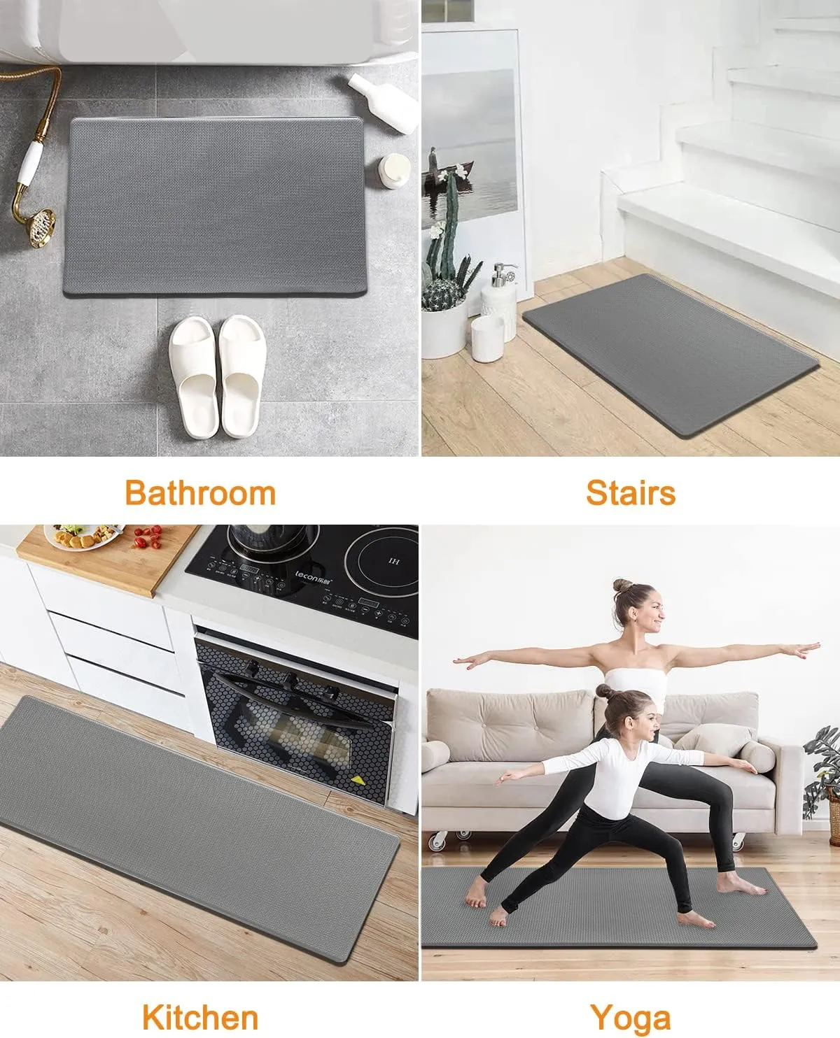 Artnice Cushioned Anti Fatigue Floor Mat, Non-Slip Kitchen Rugs Set of 2, 0.47 Inch Kitchen Mats for Floor, Waterproof Standing Mat for Home, Office, Sink, Laundry, 17.3"×30" 17.3"×47.2", Grey