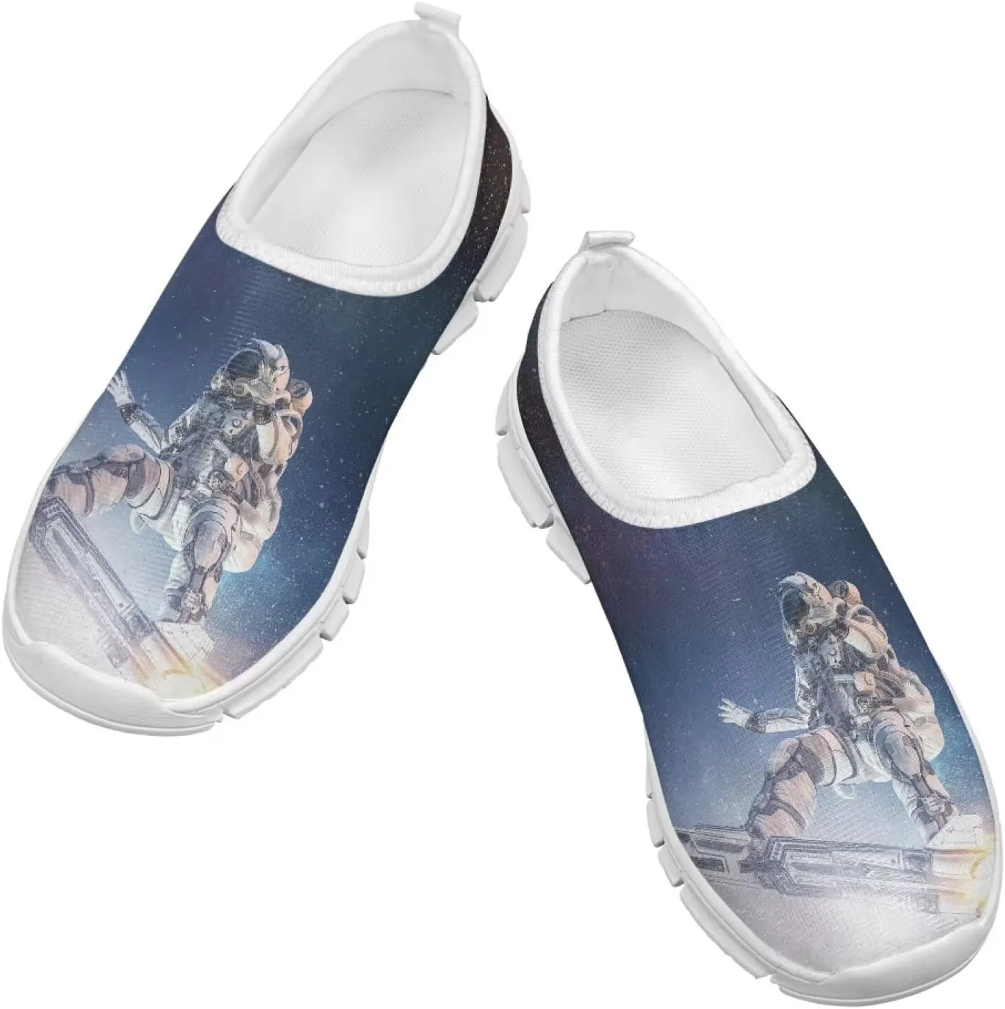 Astronaut Print Shoes for Teen Boys Slip-On Sneakers, Light, Breathable, Non-Slip, for School, Outing, Tennis