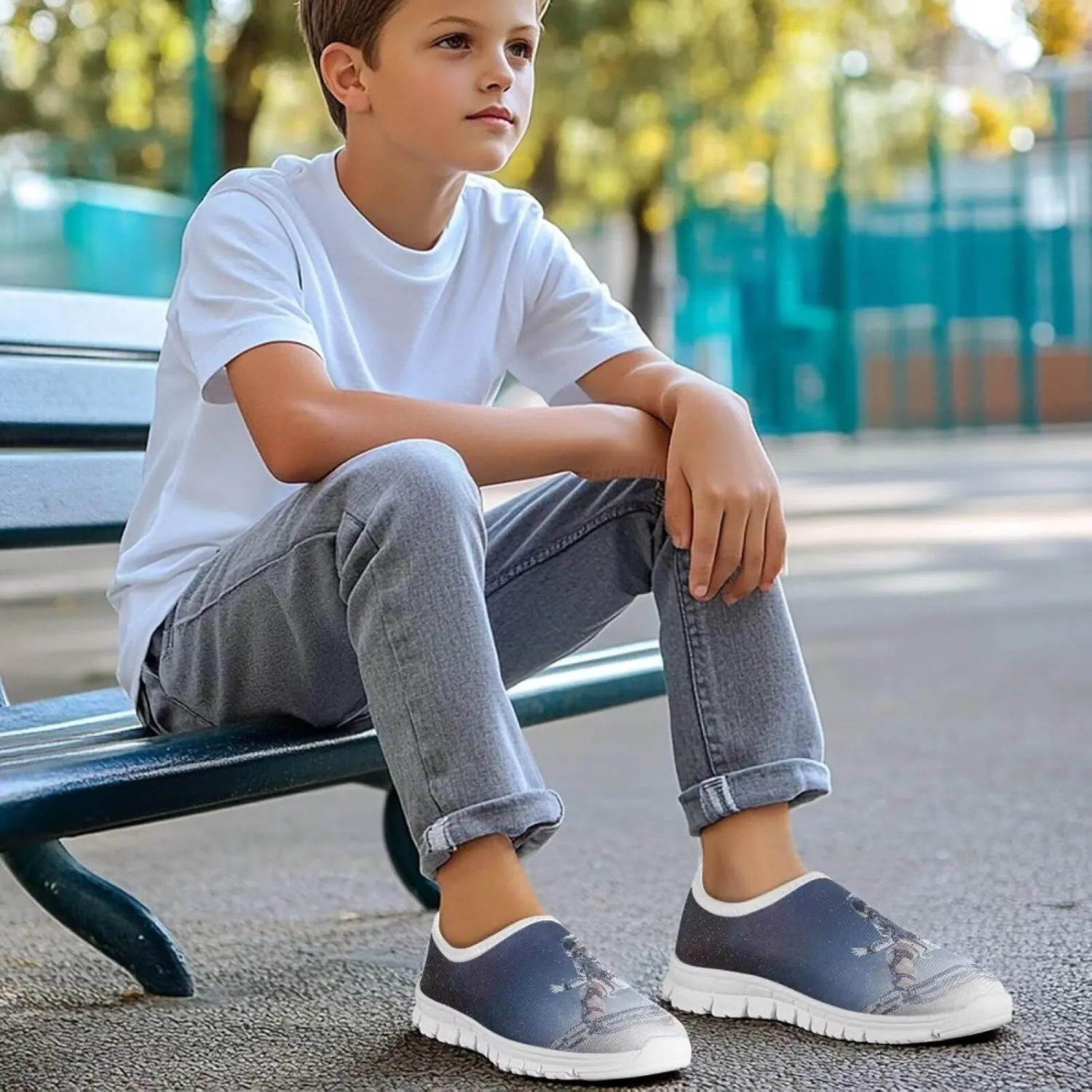 Astronaut Print Shoes for Teen Boys Slip-On Sneakers, Light, Breathable, Non-Slip, for School, Outing, Tennis