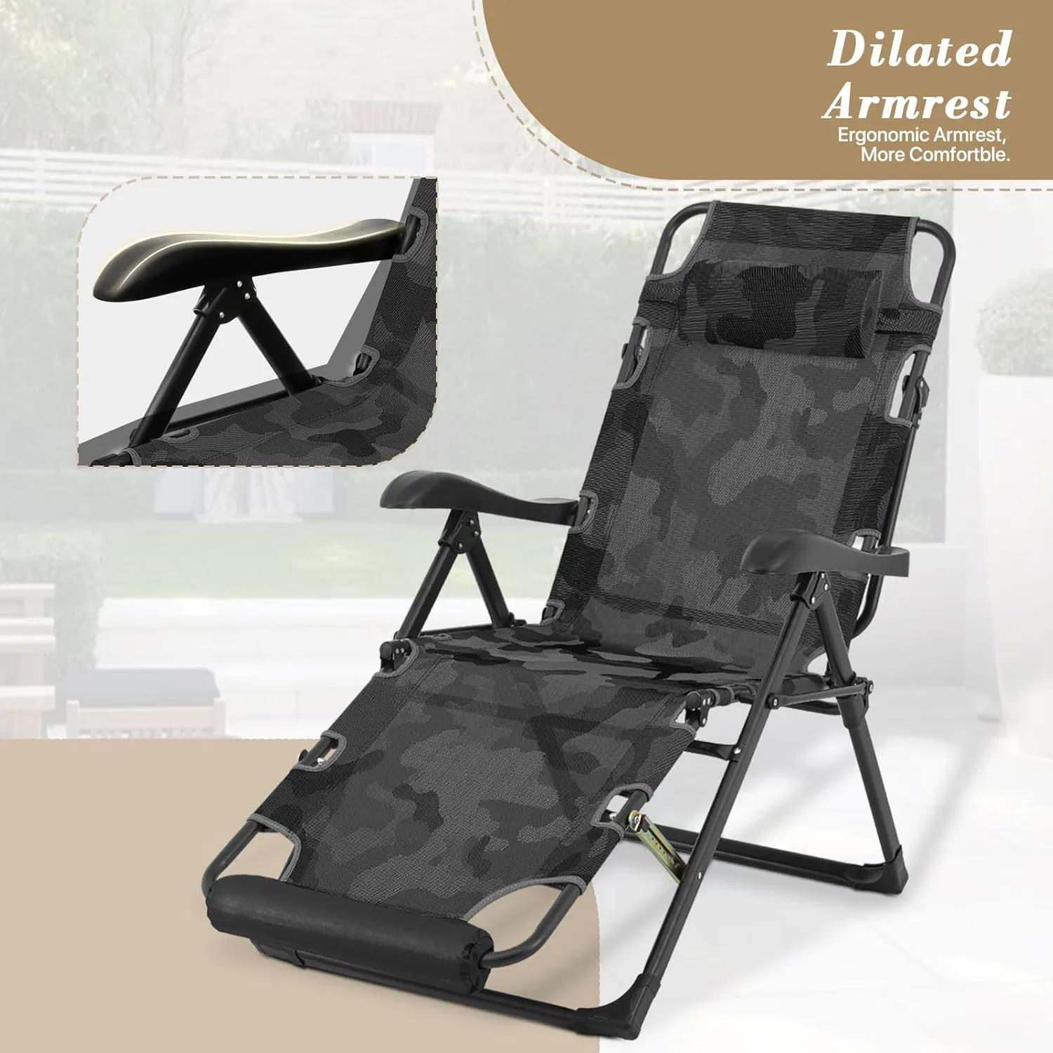 Athena Collection Zero Gravity Outdoor Lounge Chair Recliner Set of 2, 27" Width Reclining Pool Lounge Lawn Chairs with Headrest, Outdoor Chaise for Beach Patio Backyard Outside, Camouflage