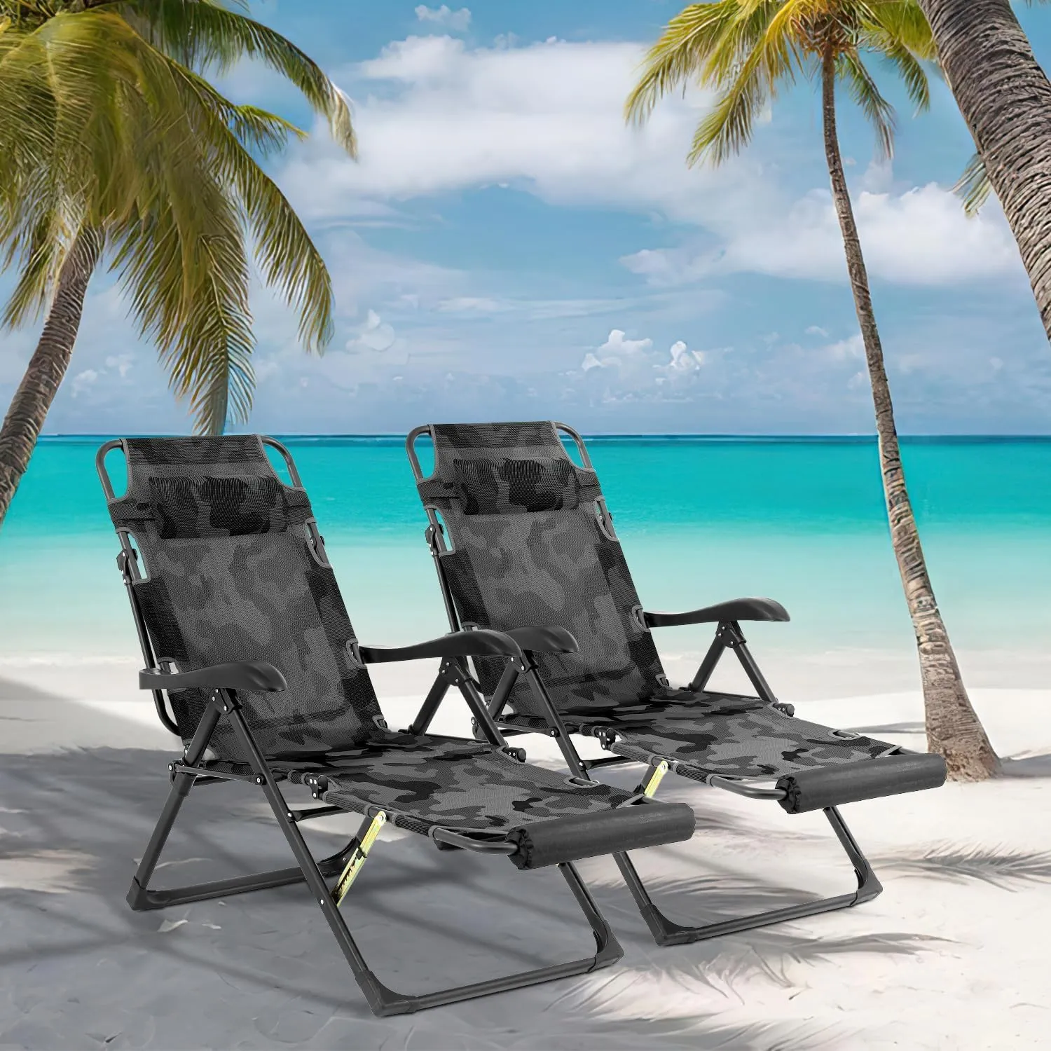 Athena Collection Zero Gravity Outdoor Lounge Chair Recliner Set of 2, 27" Width Reclining Pool Lounge Lawn Chairs with Headrest, Outdoor Chaise for Beach Patio Backyard Outside, Camouflage