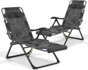 Athena Collection Zero Gravity Outdoor Lounge Chair Recliner Set of 2, 27" Width Reclining Pool Lounge Lawn Chairs with Headrest, Outdoor Chaise for Beach Patio Backyard Outside, Camouflage
