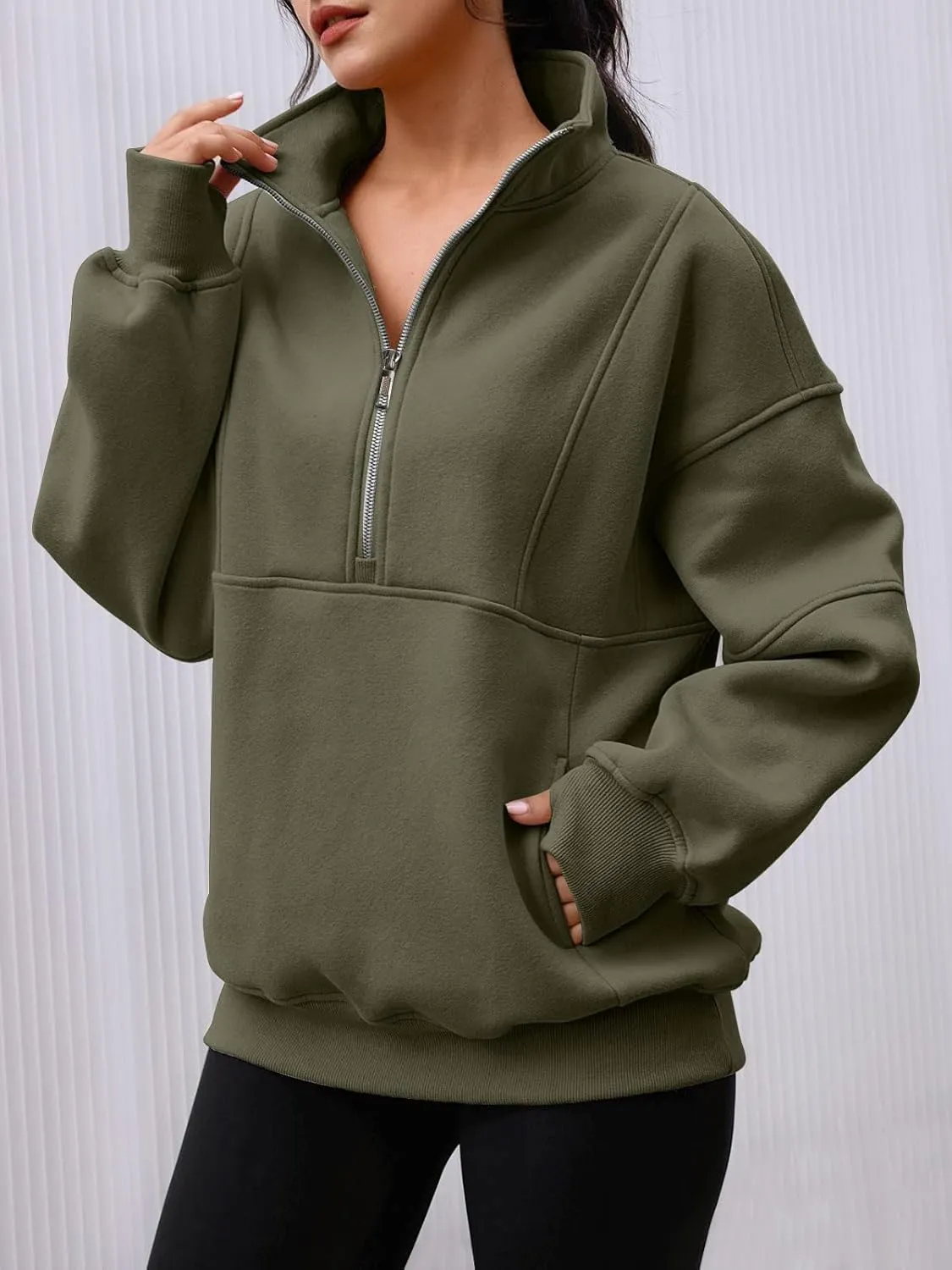 AUTOMET Women's Half Zip Oversized Sweatshirts Fleece Pullover Long Hoodies Casual Mock Turtleneck Sweaters with Pockets