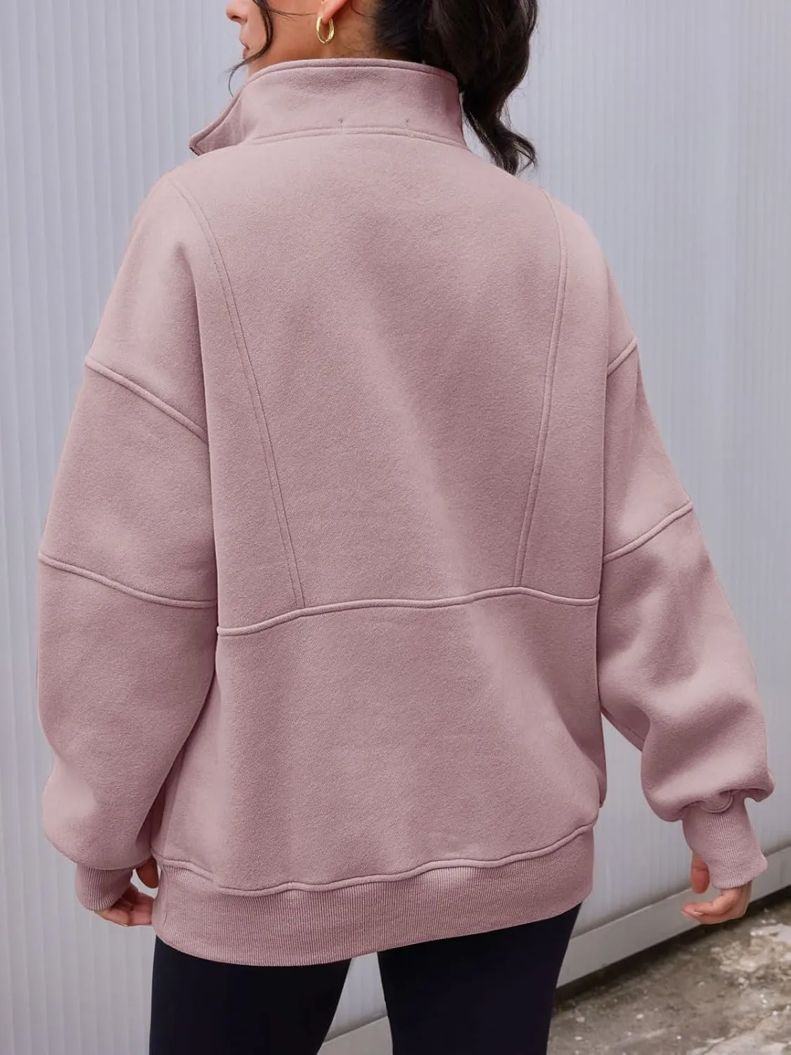 AUTOMET Women's Half Zip Oversized Sweatshirts Fleece Pullover Long Hoodies Casual Mock Turtleneck Sweaters with Pockets