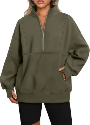 AUTOMET Women's Half Zip Oversized Sweatshirts Fleece Pullover Long Hoodies Casual Mock Turtleneck Sweaters with Pockets
