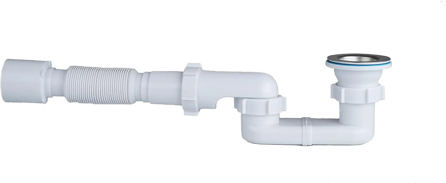 Bath Shower Drain Low Profile p Trap 1 1/2" Bath Flat Trap Kit for Acrylic bathtubs(Waste, Plastic Flexible Pipe   Trap)