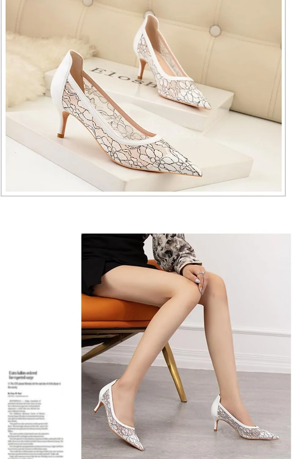 bbruriy Womens Lace Mesh Low Kitten Heel Pumps Classic Fashion Dress Pumps Slip on Elegant Heeled Shoes for Casual Comfort Office Work