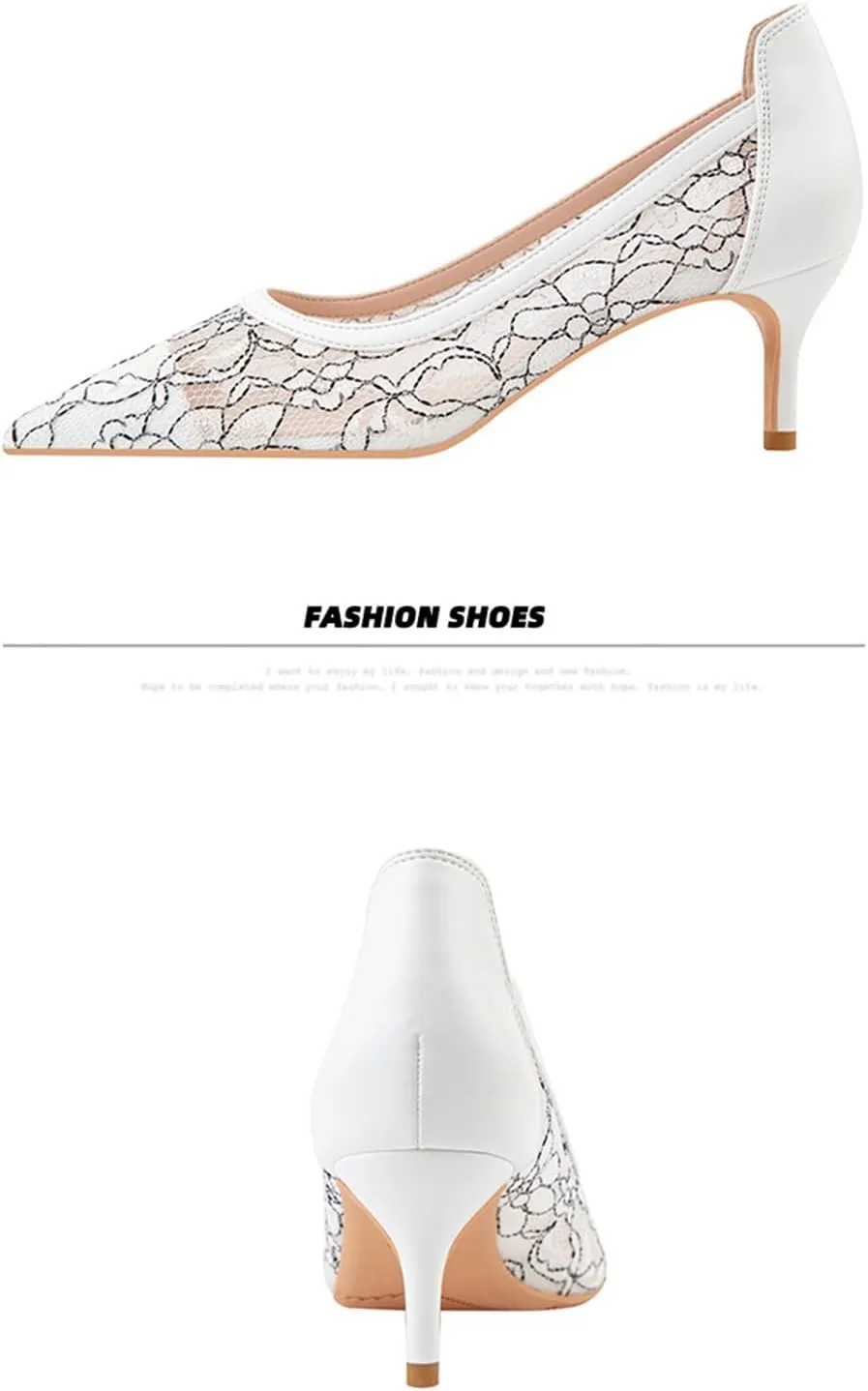 bbruriy Womens Lace Mesh Low Kitten Heel Pumps Classic Fashion Dress Pumps Slip on Elegant Heeled Shoes for Casual Comfort Office Work