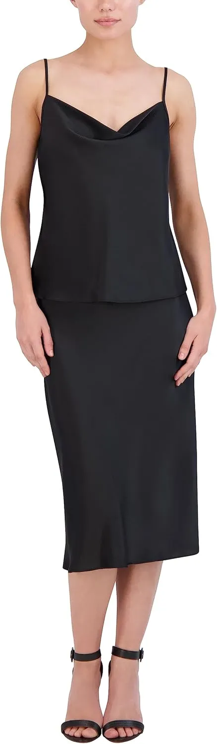 BCBGMAXAZRIA Women's Cowl Neck Sleeveless Pullover Satin Cami Top