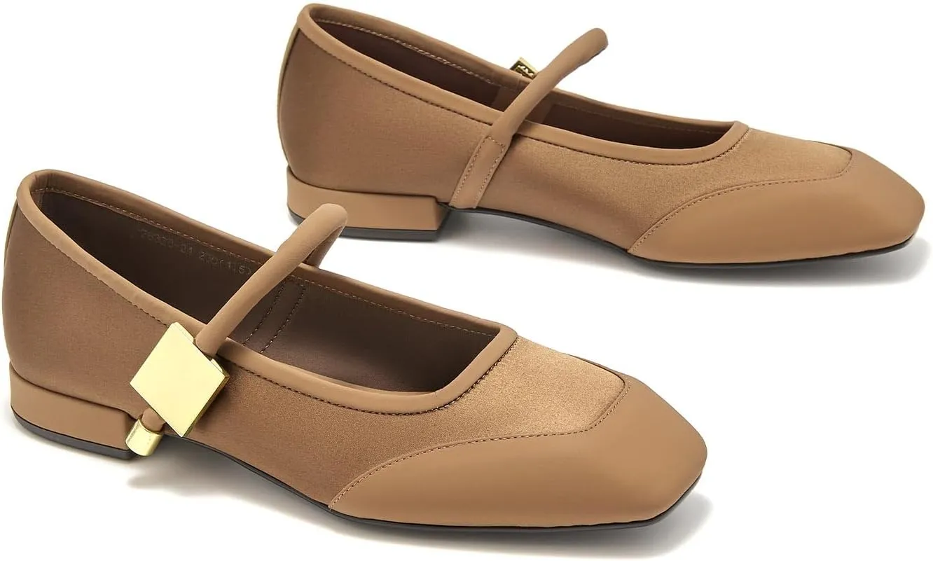 BEAU TODAY Mary Janes, Womens Ballet Flats, Leather Square Toe Mary Jane Dress Shoes for Women Business Party