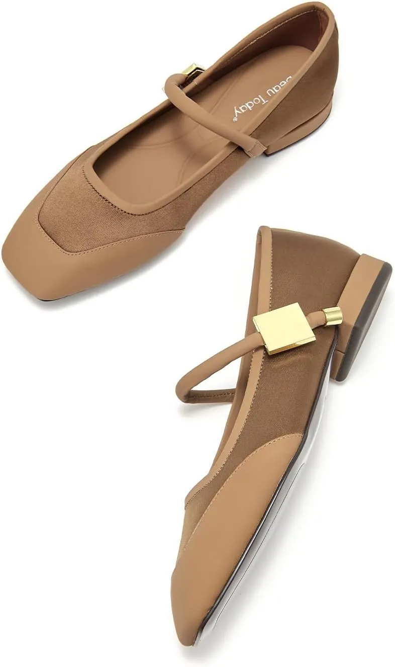 BEAU TODAY Mary Janes, Womens Ballet Flats, Leather Square Toe Mary Jane Dress Shoes for Women Business Party