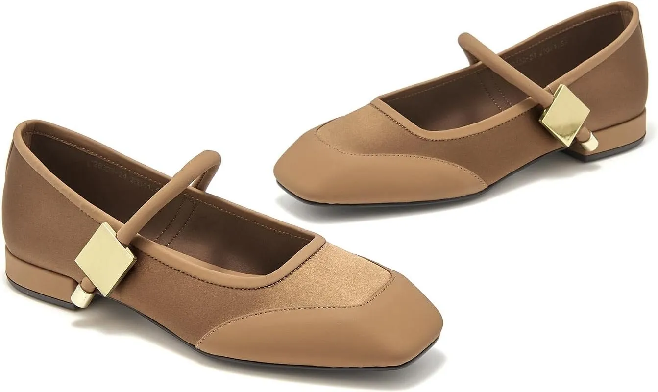 BEAU TODAY Mary Janes, Womens Ballet Flats, Leather Square Toe Mary Jane Dress Shoes for Women Business Party