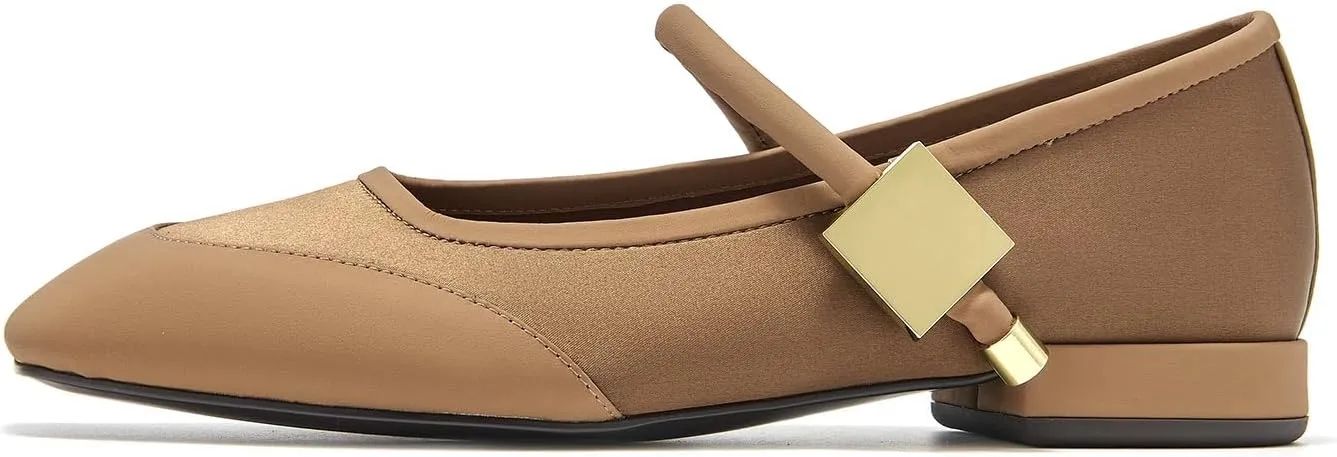 BEAU TODAY Mary Janes, Womens Ballet Flats, Leather Square Toe Mary Jane Dress Shoes for Women Business Party