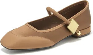 BEAU TODAY Mary Janes, Womens Ballet Flats, Leather Square Toe Mary Jane Dress Shoes for Women Business Party