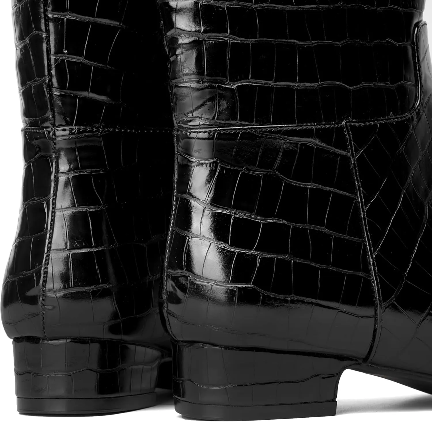 Beauty Cry Square Toe Flat Knee High Boots for Women Metallic Chunky Low Heel Leather Riding Boots With Side Zipper