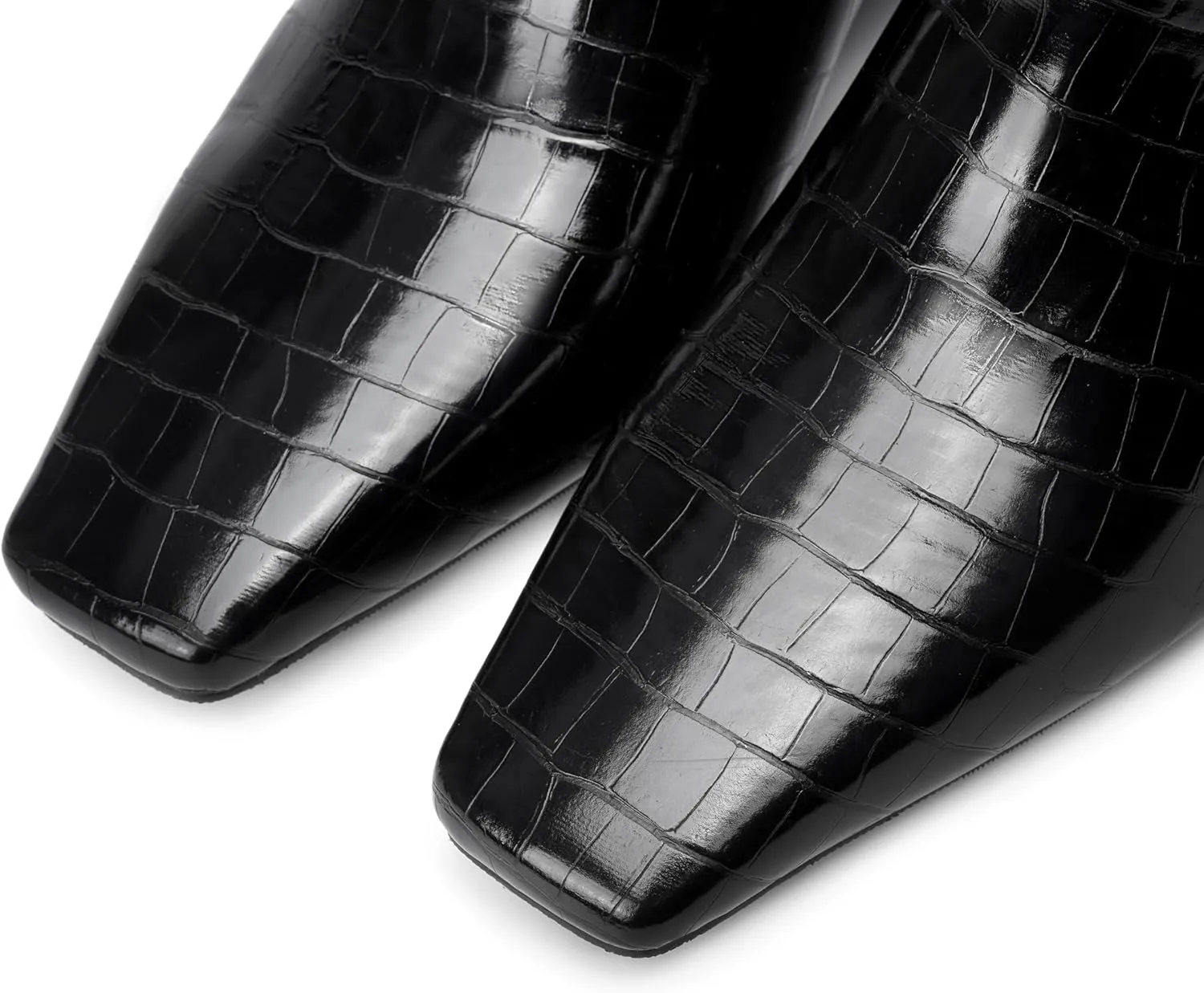 Beauty Cry Square Toe Flat Knee High Boots for Women Metallic Chunky Low Heel Leather Riding Boots With Side Zipper