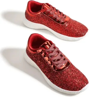 BELOS Women's Glitter Shoes Sparkly Lightweight Metallic Sequins Tennis Shoes Casual Retro Braided Walking Shoes