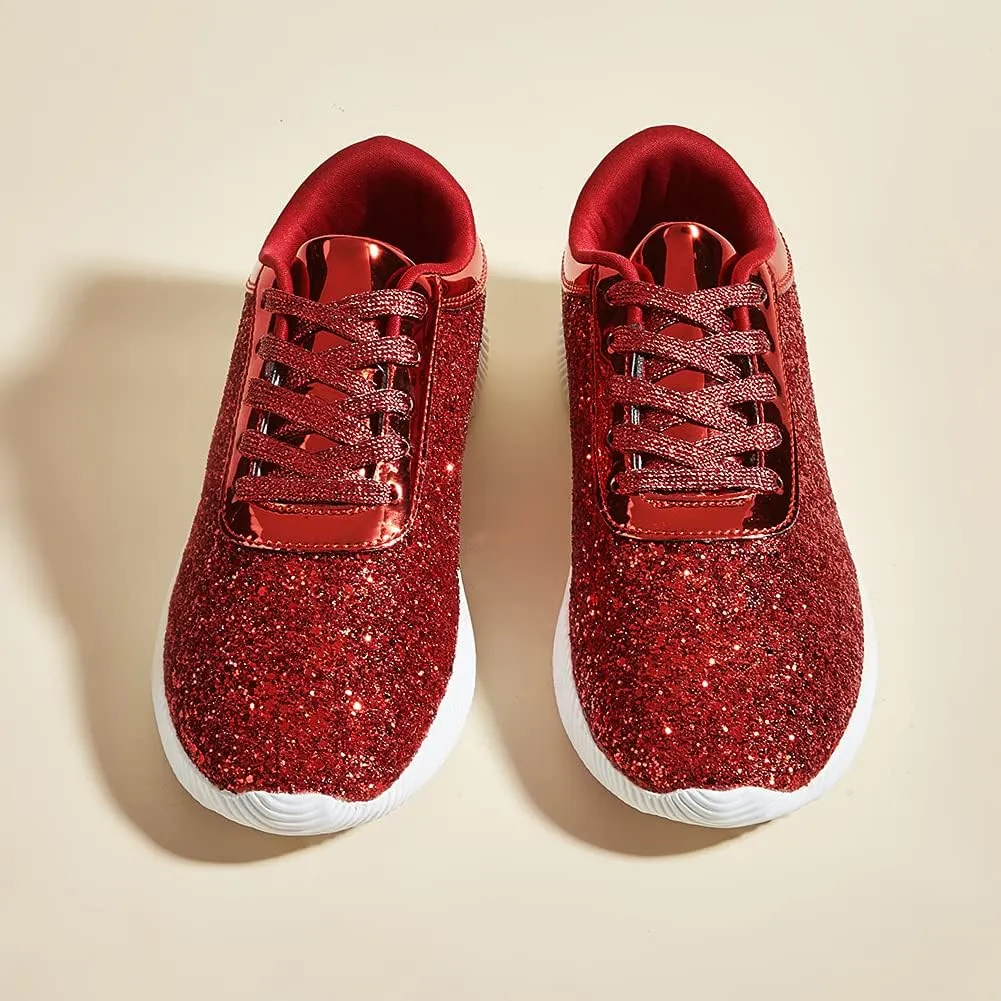 BELOS Women's Glitter Shoes Sparkly Lightweight Metallic Sequins Tennis Shoes Casual Retro Braided Walking Shoes