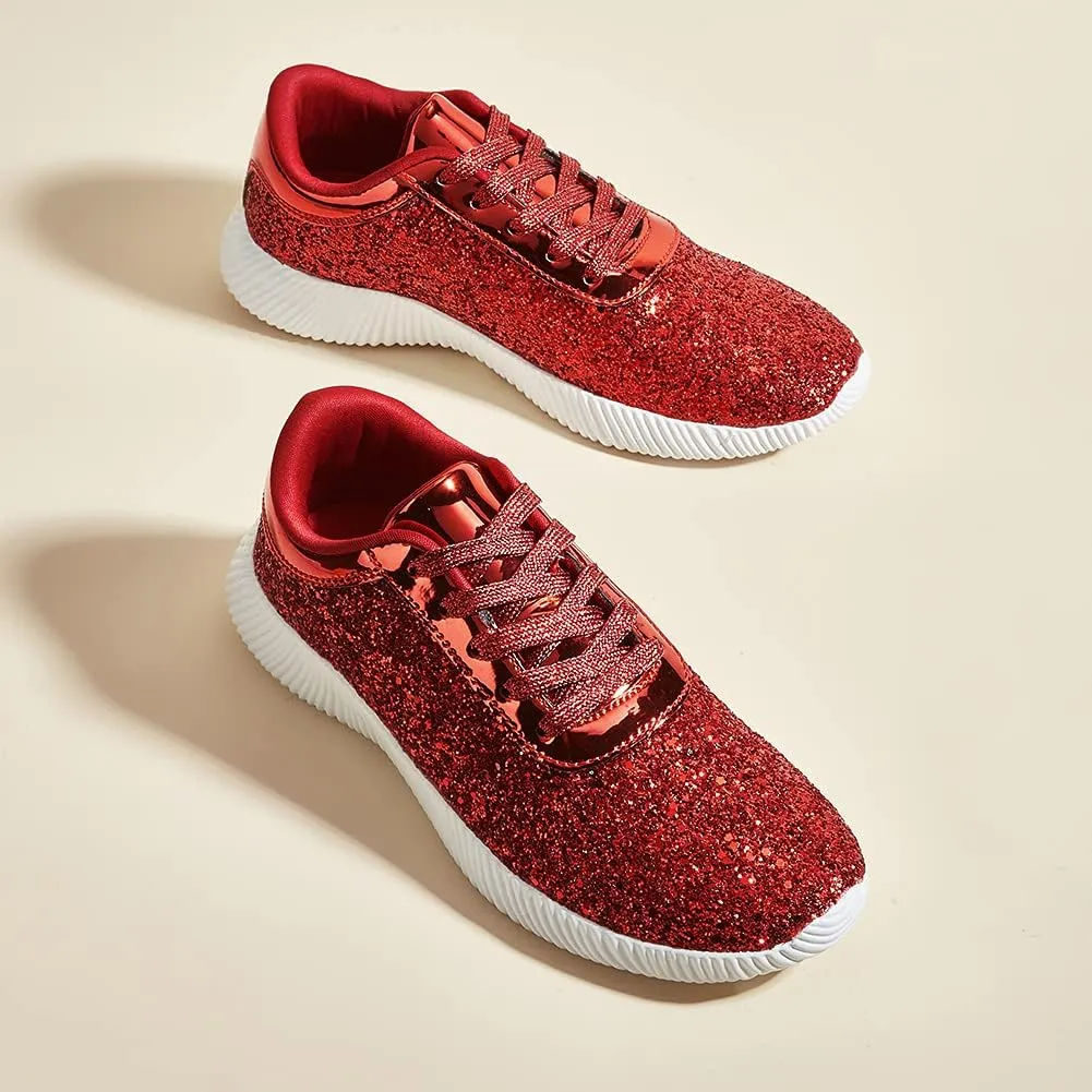 BELOS Women's Glitter Shoes Sparkly Lightweight Metallic Sequins Tennis Shoes Casual Retro Braided Walking Shoes